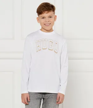 Лонгслив детский Hugo Kids хлопковый с логотипом, белый