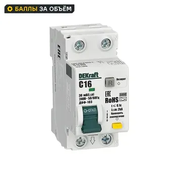 Дифференциальный автомат Dekraft ДИФ-103 1P+N C16 А 30 мА 6 кА AC 16311DEK