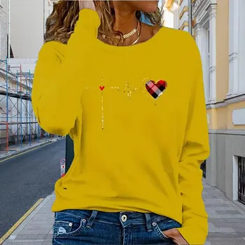Топы для женщин Big Love Circuit Print Round Neck с длинным рукавом футболка осенний повседневный тонкий пуловер женский топ с длинным рукавом XS белый