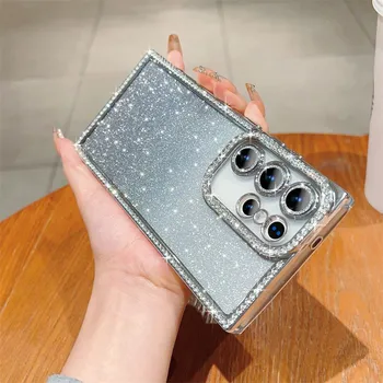 Модный блестящий чехол с бриллиантовым градиентом для Samsung Galaxy S25 Ultra S24 Plus iPhone 16 Pro Max 15 14 13 Pro, чехол с покрытием из силикона и ТПУ iPhone 13 чёрный