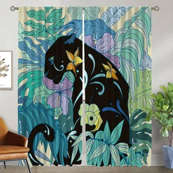 Blackout Curtains for Living Room Curtain Magic Cat Tulle for Bedroom Home Interior Curtains 2 Pieces Halloween Decoration Child W50xH70cmx2pcs-CL