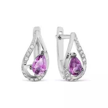 Серьги с аметистами и фианитами Premium Линии Любви