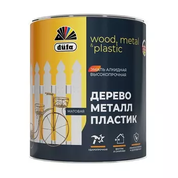 эмаль алкидная DUFA Дерево металл пластик белая 0,75л, арт.МП00-012373