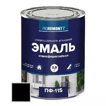 эмаль универсальная PROREMONTT ПФ-115 черная 0,9кг, арт.4603292020440