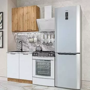Кухня прямая Флэт-03 Wotan Oak 2S/White In 2S/Дуб Вотан 2140*800*600