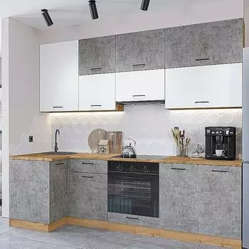 Кухня угловая Флэт-04 White In 2S/Temple Stone 2S/Дуб Вотан 2340*1000/2500*600