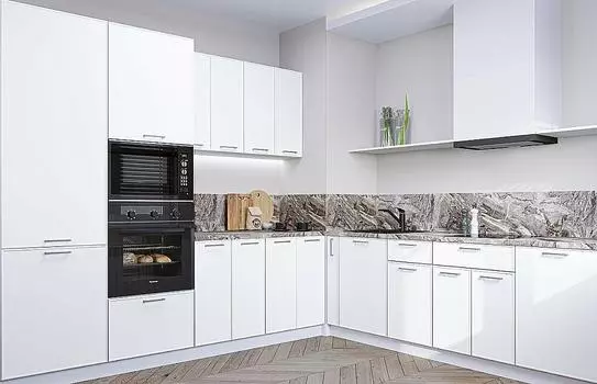 Кухня угловая Квадро-02 Белый/Белый 2140*2400/2150*600