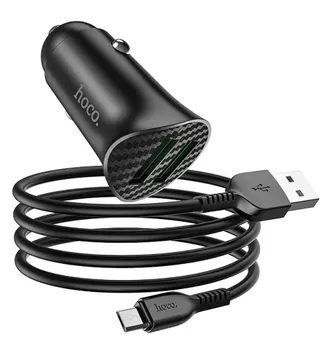 Автомобильное зарядное устройство Hoco Z39 Farsighted 2хUSB/кабель USB- Micro-USB 18W (черный)