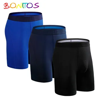 BONITOS, 3 шт., длинные однотонные мужские трусы, хлопковые боксеры, удобное нижнее белье для мужчин S