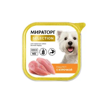 Мираторг Selection влажный корм для собак мелких пород, старше 1 года, с курочкой, паштет, в ламистерах - 100 г повседневный премиум для взрослых с курицей породы мелкого размера паштет и ламистеры Российский корм 1 уп. х 16 шт. х 1.6 кг