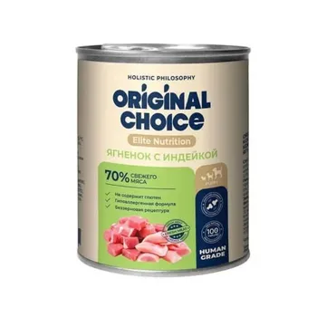 Original Choice Elite Nutrition Puppy влажный корм для щенков, с ЯГНЕНКОМ и ИНДЕЙКОЙ, в консервах - 750 г для щенков с индейкой консервы (в железной банке) Россия 1 уп. х 6 шт. х 4.5 кг