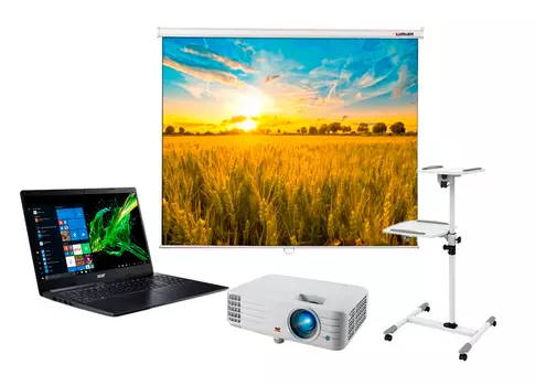Экран Eco Picture 200x200 MW в комплекте с проектором ViewSonic PX701HD, столиком Classic Solution PT-16 Twin и ноутбуком Acer Aspire 3 A315-42-R0JV