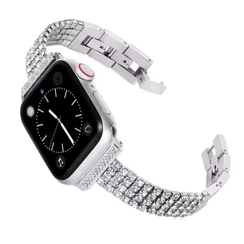 Роскошный ремешок с бриллиантами для Apple Watch серии 8, 7, 6 SE, 5, 4, 42 мм, 38 мм, браслет, стальная петля для iWatch 40 мм, 44 мм, 41 мм, 45 мм, 49 мм 38/40/41mm чёрный