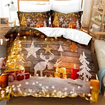 Navidad Plaid Merry Christmas Tree Пододеяльник Twin King Festival Santa Deer Комплект постельного белья из полиэстера Одеяло для взрослых Домашний декор 70x133cm 2pcs