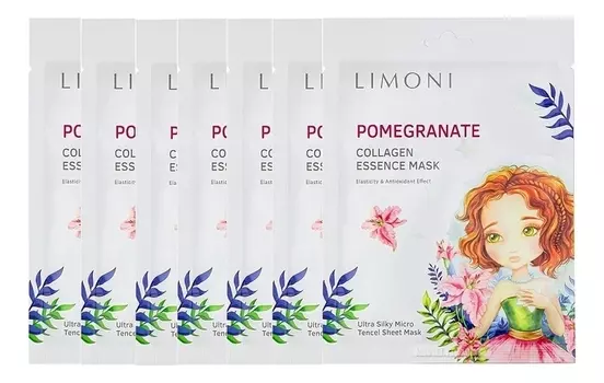 Омолаживающая маска для лица с экстрактом граната и коллагеном Pomegranate Collagen Essence Mask 25г: Маска 6шт