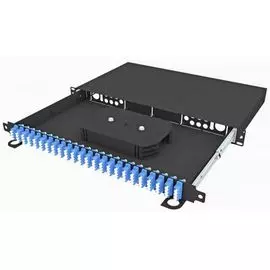 Кросс оптический стоечный TopLAN КРСв-Top-1U-96LC/U-OS2-BK выдвижной 19", 96 LC/UPC адаптеров, одномодовый, 1U, черный, укомплектованный