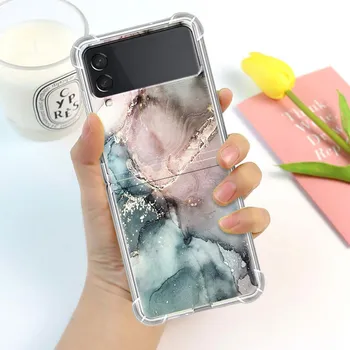 Luxury Case For Samsung Galaxy Z Flip 3 4 5G Funda Z Flip3 Clear PC Hard Shockproof Back Phone Coque Shell Marble Samsung Z Flip 3 5G
