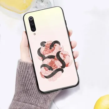 Чехол для телефона со змеей и цветком для Xiaomi 12 11T 10 9 Redmi Note 11 10 10S Pro Redmi 9 9A 8, черный стеклянный чехол для телефона из поликарбоната Xiaomi 12-12X