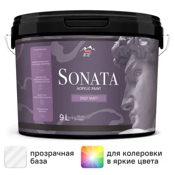 Краска для стен и потолков Parade Sonata Deep Matt моющаяся матовая прозрачная база С 9 л