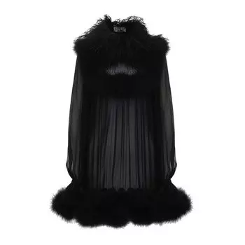 Шелковое платье с отделкой перьями Saint Laurent