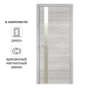 Дверь межкомнатная глухая Канзас 2 60x200 см ПВХ цвет дуб европейский серый с замком