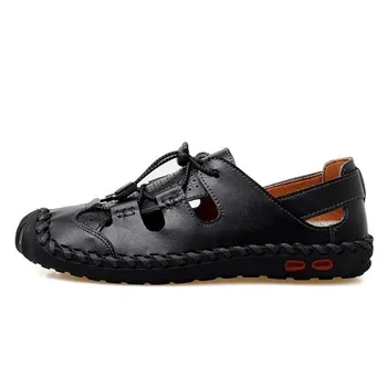 Fashion Summer Men s Sandals Genuine Leather Soft Breathable Shoes Beach Brand Sandals Leather Men Sandals 38 светло-коричневого