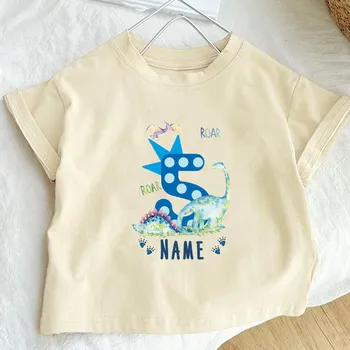 Персонализированные футболки на день рождения для мальчиков 1-5 лет футболка с изображением динозавра и именем детские топы на день рождения для малышей футболка When I Wake ретро-футболки 4T(110cm)