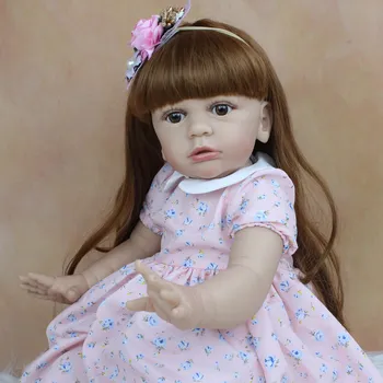 BZDOLL, 60 см, мягкая силиконовая кукла реборн, игрушка для девочек, тканевое тело, 24 дюйма, виниловые длинные волосы, платье принцессы Тайры для малышей, живое платье Bebe Eyes, 60cm Doll синий