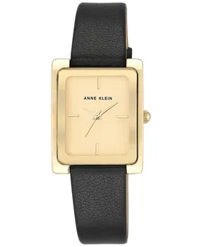 Часы женские черные с кожаным ремешком 28х35мм AK-2706CHBK Anne Klein