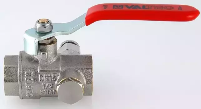 Кран шаровой магистральный «Valtec» Base VT.245.N.04 1/2"-1/2" с дренажом и воздухоотводчиком ВР-ВР никель