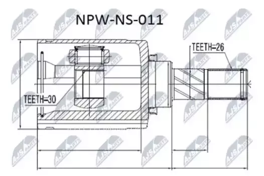 ШРУС внутренний левый к-кт!\ Nissan Qashqai/Qashqai+2 1.6 07> NPW-NS-011 NTY