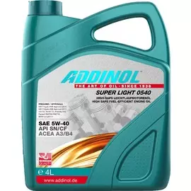 Масло моторное ADDINOL Super Light 0540 5W-40 SN/CF A3/B4 (4 л)