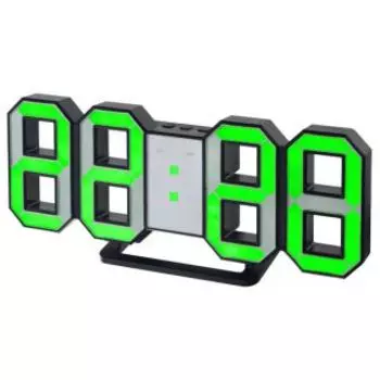 Часы настольные Perfeo PF-5198 черный корпус/зеленая подсветка