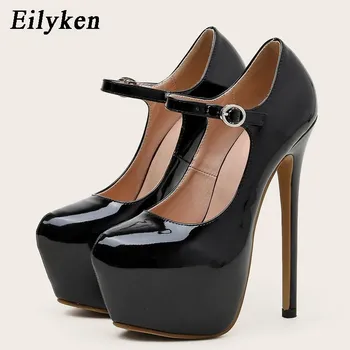 Eilyken, новые стильные женские туфли-лодочки из лакированной кожи с пряжкой и ремешком на платформе, женские туфли на тонком высоком каблуке для свадебной вечеринки 35 красный