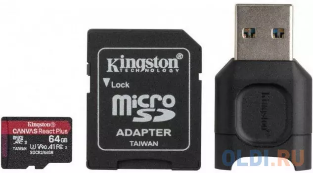 Kingston 64GB microSDXC React Plus SDCR2 w/Adapter + MLPM Reader EAN: 740617303315