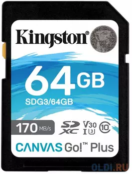 Kingston 64GB SDXC Canvas Go Plus 170R C10 UHS-I U3 V30 EAN: 740617301397