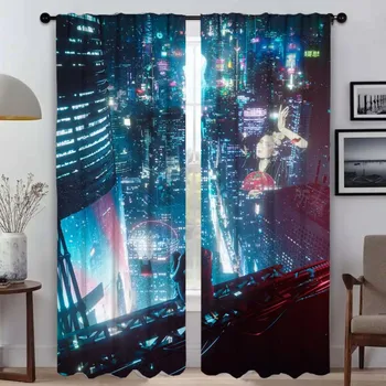 Japan Neon 3D Reams Window Curtain for Room 2 Panel Anti-mosquito Curtains Tulle for Bedroom Halloween Decoration Partition Home W50xH70cmx2pcs-CL