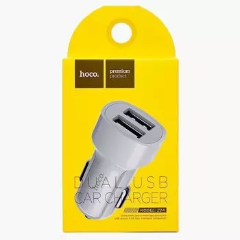 Адаптер Автомобильный Hoco Z2A, 2xUSB, 2.4А, белый (92691)