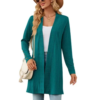JKASHDK женские модные повседневные осенне-зимние однотонные свободные блузки с длинными рукавами и рубашками с принтом, верхняя куртка S чёрный