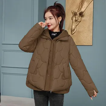 Легкая короткая куртка-пуховик женская с капюшоном Splicing Fake Two Cotton-steaded Winter Fashion Теплое маленькое пальто M белый