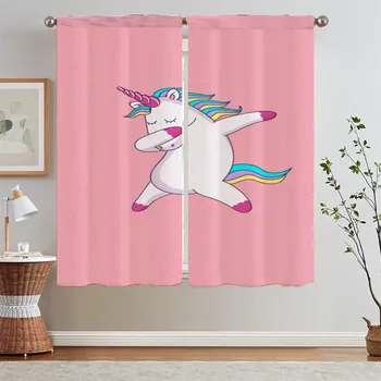 Cartoon Unicorn Blackout Curtain Tiebacks Curtains Child Room Short Window Curtains for Living Room 2 Elegant Pieces Tentacles W50xH70cmx2pcs-CL