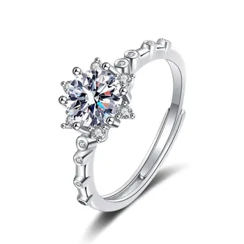 Кольца Bague Ringen со снежинками, 1 карат, цветное кольцо с муассанитом для женщин, рождественский подарок, романтическое зимнее ювелирное изделие из стерлингового серебра 925 пробы 1ct adjustable синий