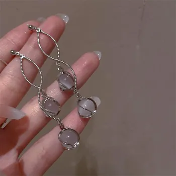 Модные длинные серьги-капли, круглые серьги-шарики, свадебные украшения, элегантные украшения для ушей для женщин серебряный