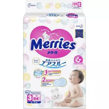 Merries Подгузники р.M 6-11 кг 64 шт