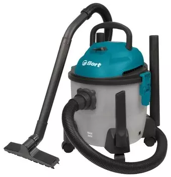 Строительный пылесос Bort BSS-1215-Aqua, сетевой, 1250Вт, влажная, сухая уборка, объем пылесборника 15л, контейнер, диаметр шланга 35мм, длина шланга 2м, 4.5кг (93410891)