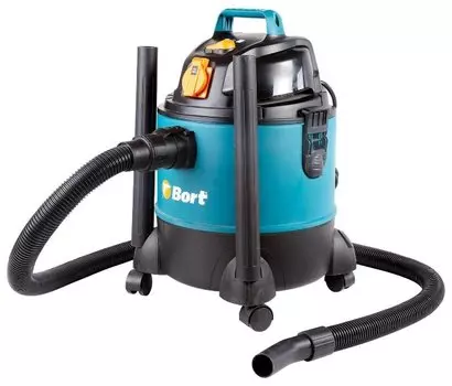 Строительный пылесос Bort BSS-1220-Pro, сетевой, 1.25 кВт, влажная, сухая уборка, объем пылесборника 20 л, мешок, диаметр шланга 3.5 см, длина шланга 2 м, встроенная розетка, 4.5 кг (98291797)