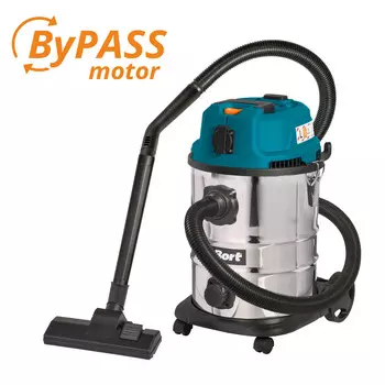 Строительный пылесос Bort BSS-1625-Storm, сетевой, 1.6 кВт, сухая, влажная уборка, объем пылесборника 25 л, контейнер, мешок, диаметр шланга 3.5 см, длина шланга 3 м, встроенная розетка, 6.4 кг (93417470)