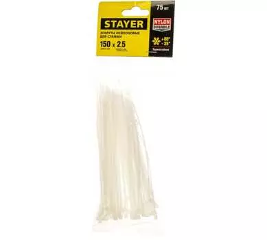 Стяжка Stayer, 2.5 мм x 150 мм, 75 шт., белый (3785-15)