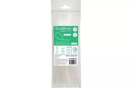 Стяжка Systeme Electric IMT20036W, 3.6 мм x 200 мм, 100 шт., серебристый (IMT20036W)
