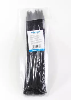 Стяжка Telecom TIE3.6X300MM-B, 3.6 мм x 300 мм, 100 шт., черный (TIE3.6X300MM-B)
